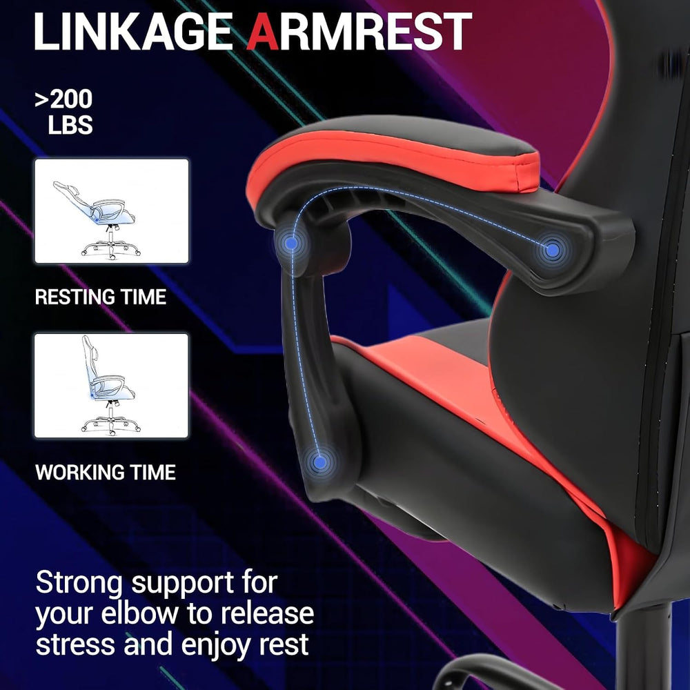 Gaming Chair with Footrest for Adults, PU Leather Massage Racing Video Game C...