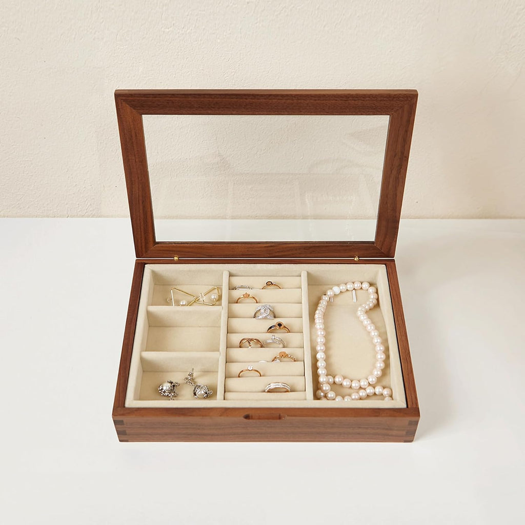 YESWOOD Jewelry Box Organizer, North America Black Walnut Wood Jewelry Boxes for Women for Storage & Display of Necklaces, Rings, Earrings, and Bracelets