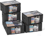 Hopack Clothes Storage Bags, Foldable Thick Fabric Blanket Storage Bags, Large Clear Window & Carry Handles, Great for Clothes, Blankets, Closets, Pillows, Toys (Black, 6PACK)
