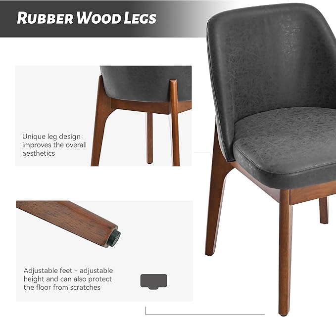 VKNOW Modern Dining Chairs Set of 2, Faux Leather Kitchen Chairs with Wood Le...