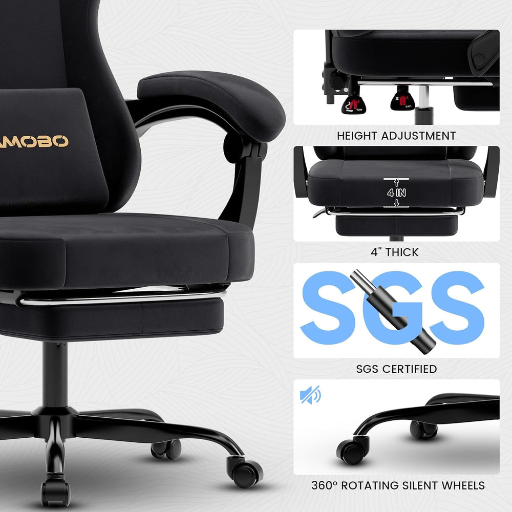 Gaming Chair with Footrest, Game Chair with Lumbar and Headrest Massage Suppo...