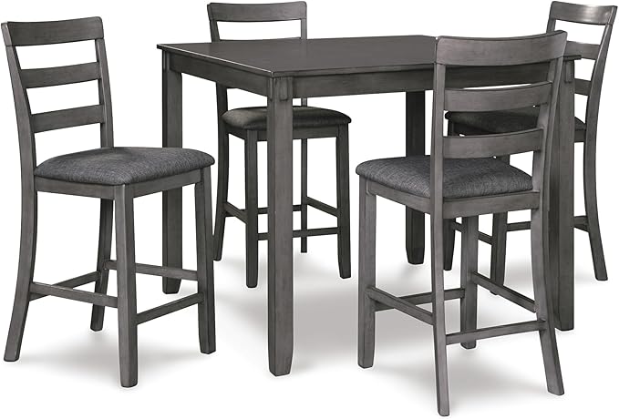 Signature Design by Ashley Bridson 5 Piece Dining Room Set, Includes Table & 4 Ladderback Barstools, Wood, Gray