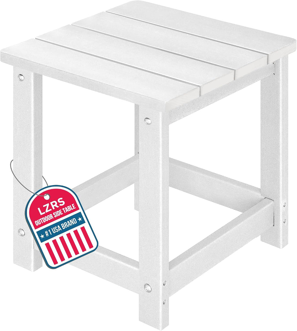 LZRS Patio Side Table, Heavy Duty HDPE Outdoor End Table with Wood Texture, W...
