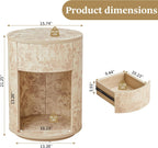 Side Table with Drawer, Round Bedside Table with Open Shelf, Farmhouse Burl Wood Nightstand Accent Table for Living Room, Bedroom (Natural, 1-Pack)