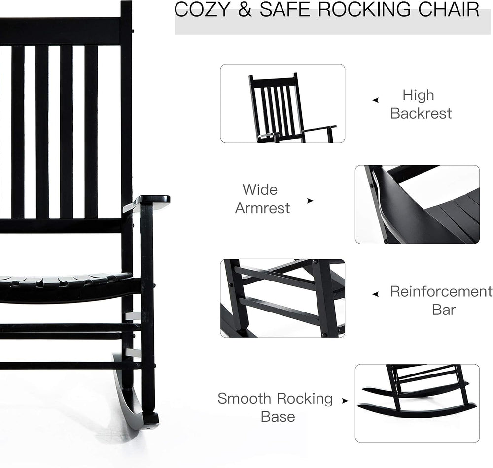 Outsunny Outdoor Rocking Chair High Density Wooden Rockers Black | Patio Rock...