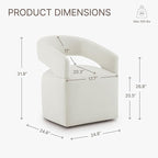 Upholstered Dining Chairs with Removable Casters Barrel Side Armchair with Rollers for Diningroom Bedroom Livingroom Reading Room, Ivory, Set of 4