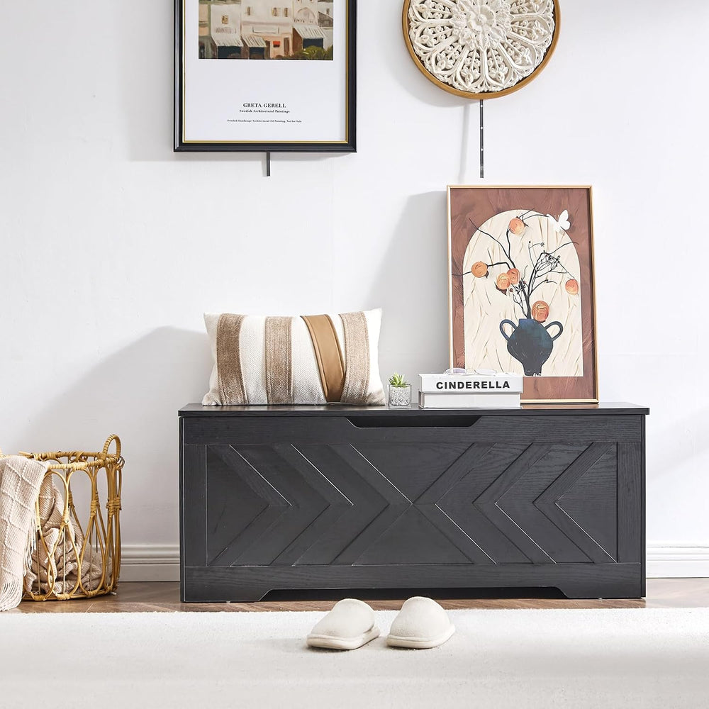 47.2” Storage Bench,Extra Large Wooden Storage Chest with 2 Safety Hinges,ent...