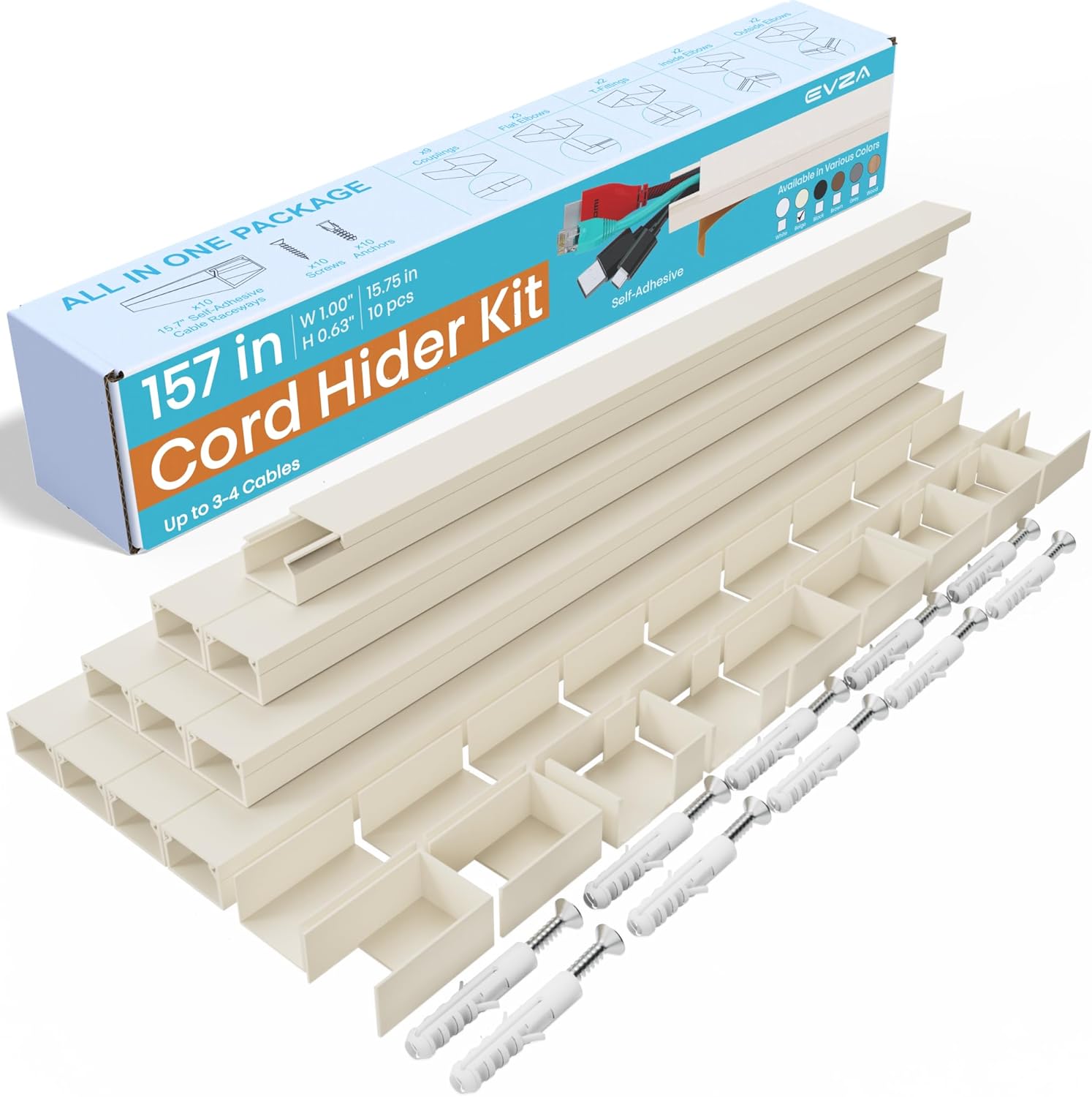Beige Cord Cover Wire Hiders - 157in Cord Hider Wall Mounted TV, Cable Cover Wall Wire Hider for Cords, Hide Wires Along Wall, Cord Concealer Cable Channel, Cable Raceway, Wire Molding for Wall