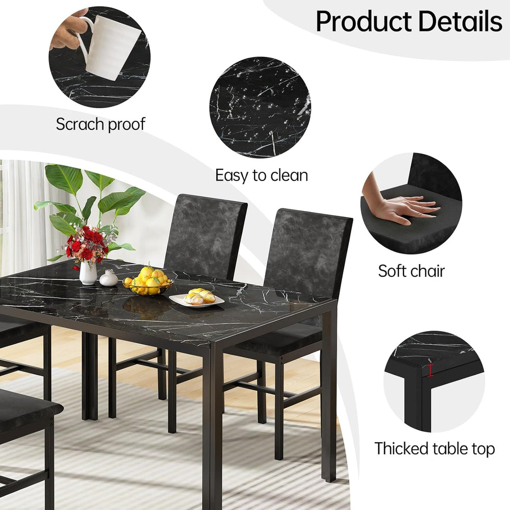 AWQM Products 5-Piece Marble Dining Set, Modern Kitchen Table and Chairs for ...