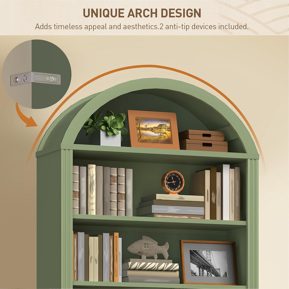 RALGEND Arched Bookshelf, 75.8" Tall Arch Bookcase with Storage