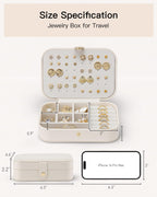 VLANDO Travel Jewelry Case for Women Girls, Gifts for Mother, PU Leather Small Jewelry Box for Rings, Necklaces, Bracelets, Earring Holder Organizer Storage for Travel Essentials - Beige