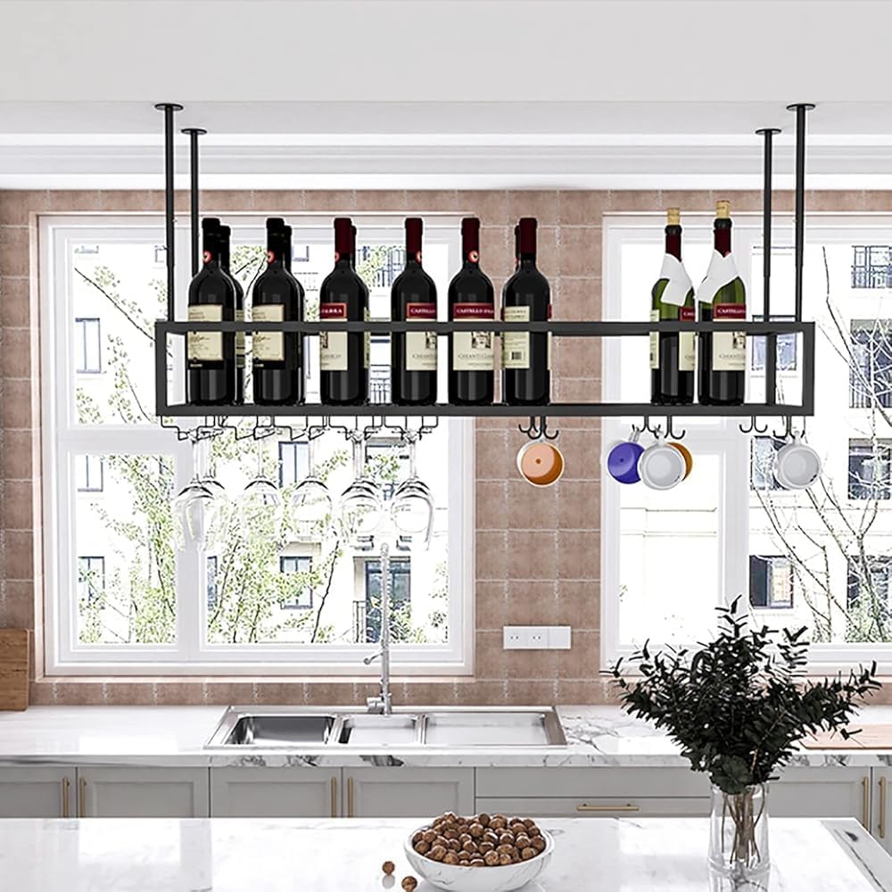 Adjustable Ceiling Wine Glass Rack - Iron Hanging Wine Bottle Holder 11.8-23....