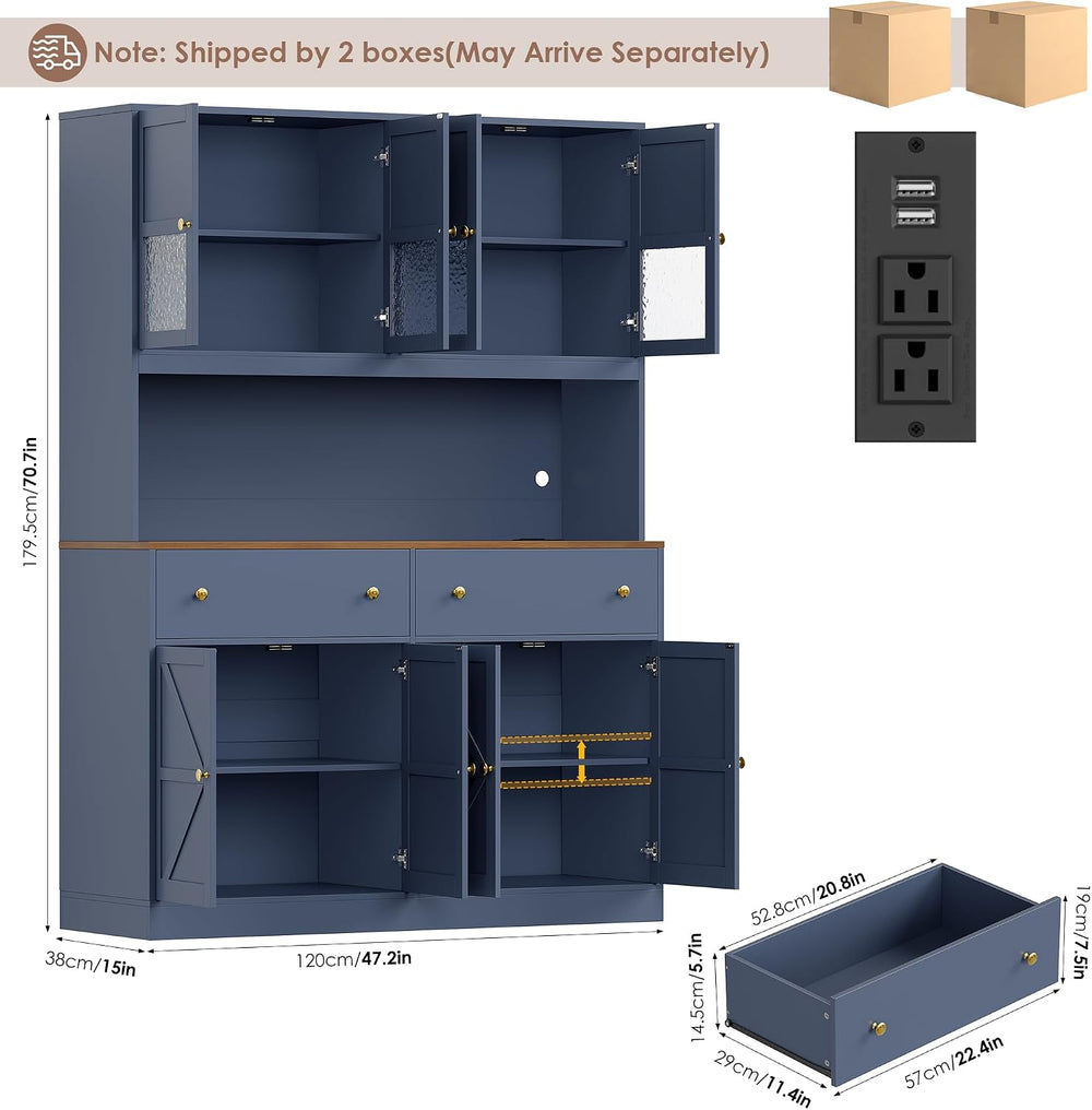 FINETONES 71" Pantry Cabinet with LED Light and Charging Station | Farmh...