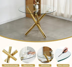 39'' Round Glass Dining Table Set for 4, 5-Piece Modern Dining Room Table Set, Circle Kitchen Table Set with 4 Beige Velvet Dining Chairs for Dining Room Cafe & Breakfast Nook, Gold Base