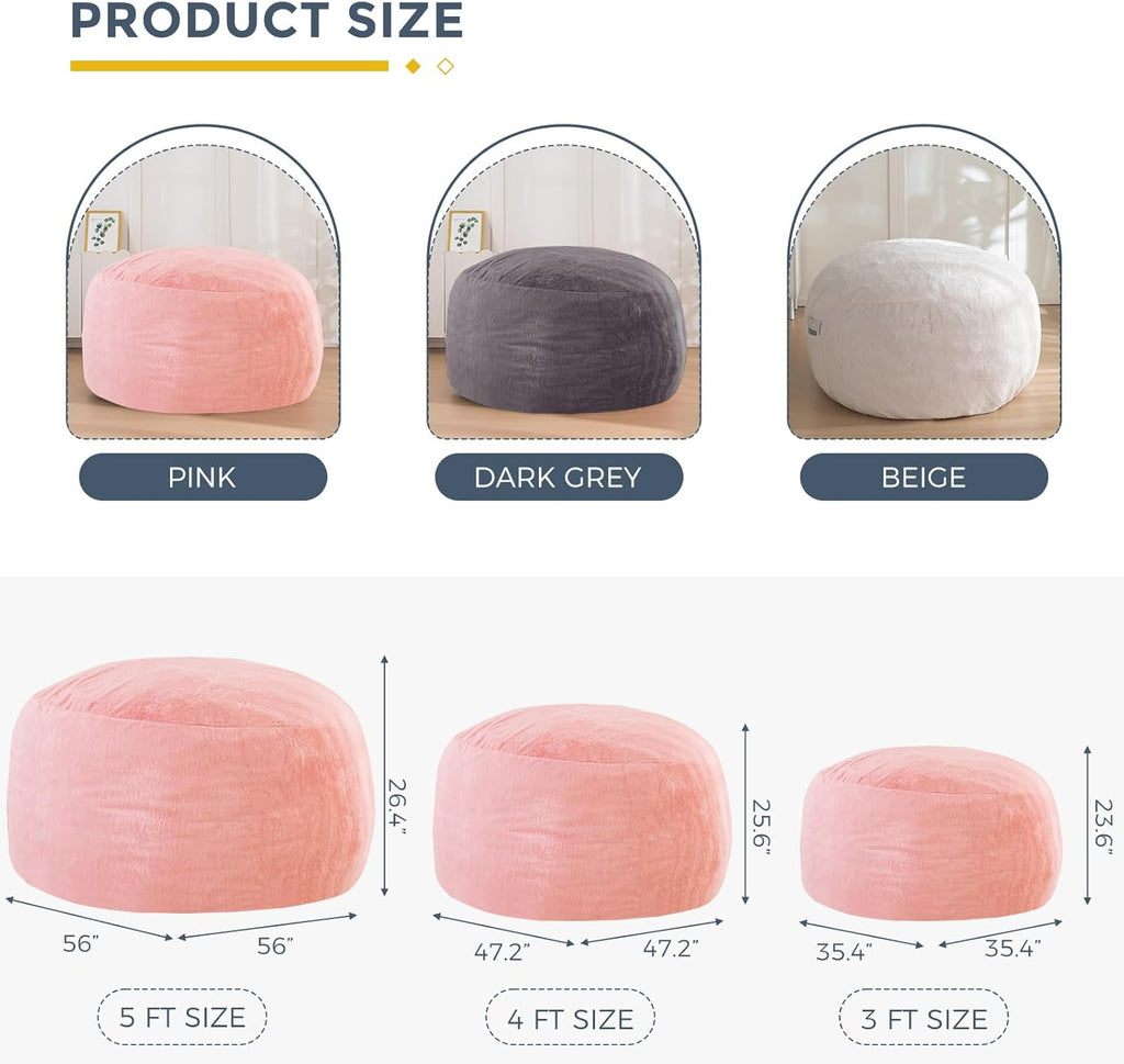 MAXYOYO Bean Bag Chair for Adults, Large 4 ft Bean Bag Chair with Foam Filling, Ultra Soft Fur Lazy Sofa for Living Room Bedroom, Machine Washable Cover