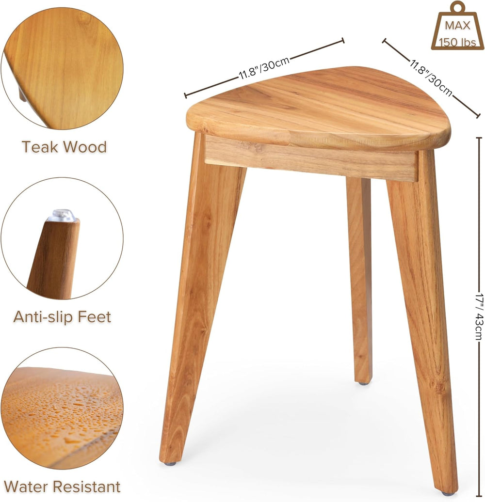 Teak Shower Stool, 17'' Shower Foot Rest for Shaving Legs, Waterproof...