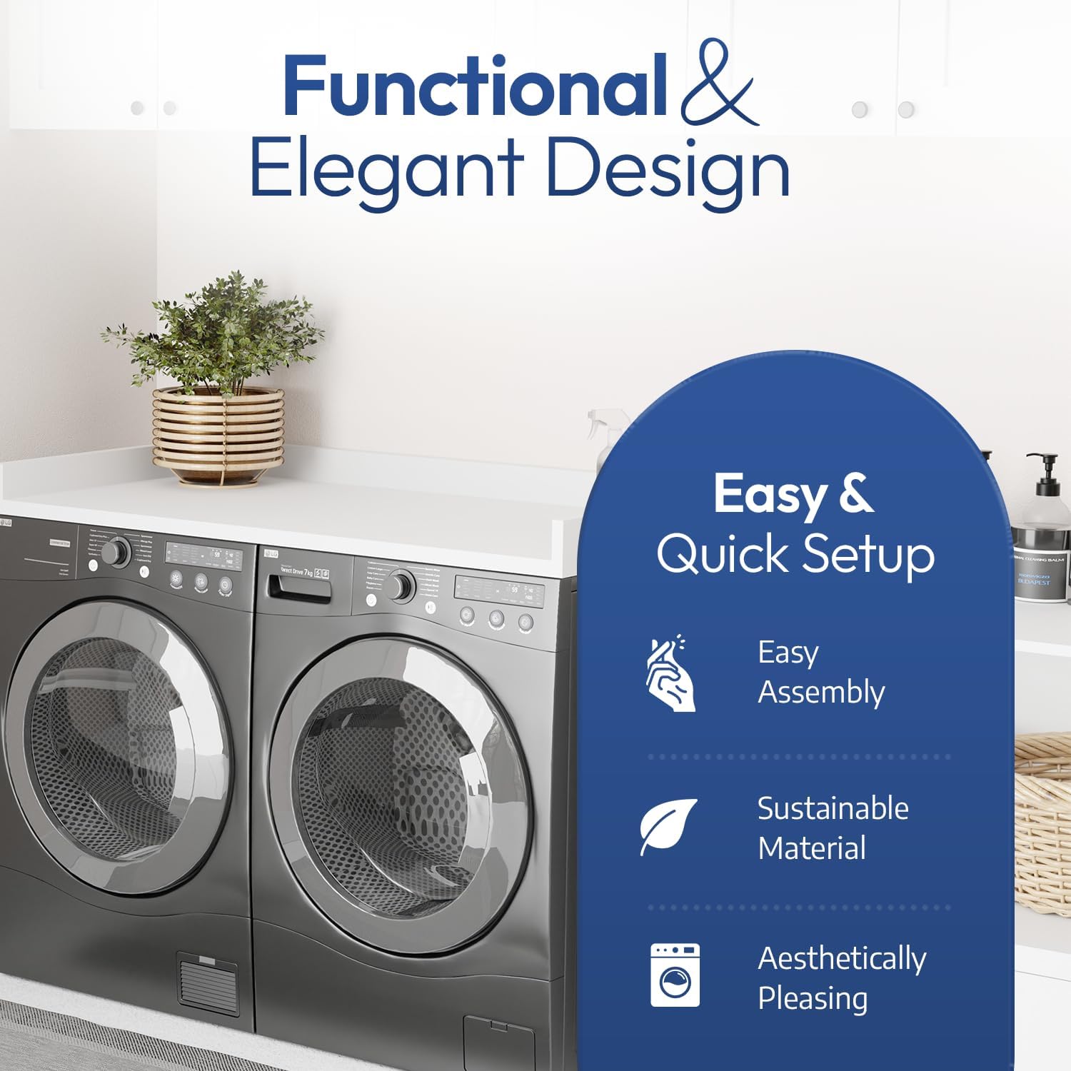 OfficeSimpli Large Washer Dryer Countertop 30 x 58 - Made in USA - Heavy-Duty Laundry Countertop Over Washer and Dryer, Laundry Room Countertop Organization Solution with Non-Slip Pads, Glacier White