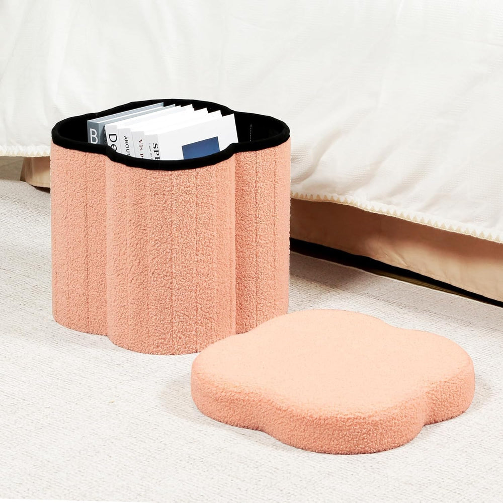 B FSOBEIIALEO Storage Ottoman Cube, 12.6" Flower Shaped Ottomans, Orange