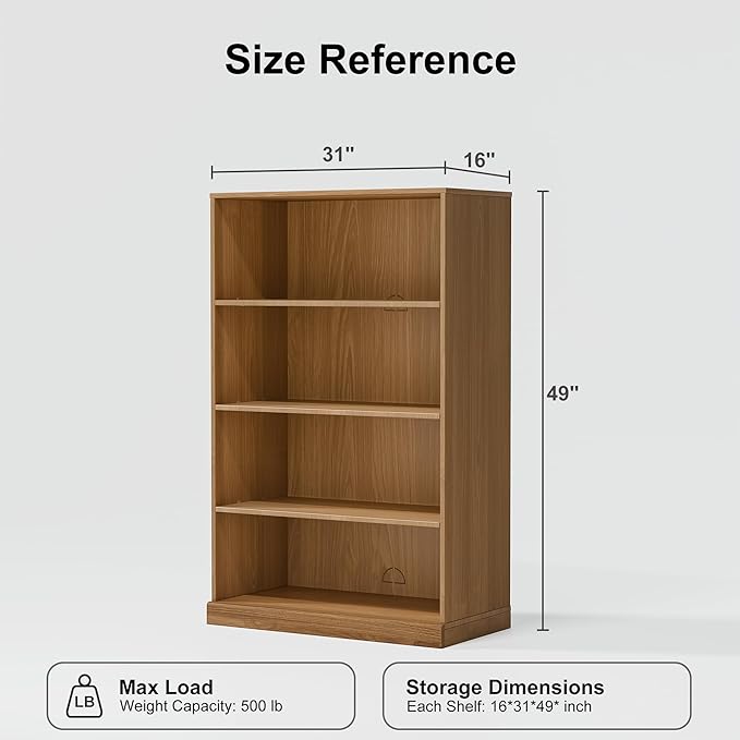 49" Wooden Book Shelf, 2 Shelf Bookcase, Modern Bookshelf with Adjustable Shelf for Home Office, Study Room, Oak