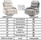 KCQ Power Swivel Rocker Recliner with Massage and Heat USB Port, Overstuffed Faux Leather Electric Rocking Recliner Chair Swivel Glider Chairs for Nursery, Cream Beige