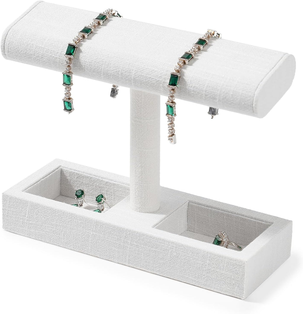 Oirlv Linen T-Bar Watch Display Stand Jewelry Display Props Jewelry Organizer Holder for Watch Bracelet Ring Earrings (Creamy-white,Linen)