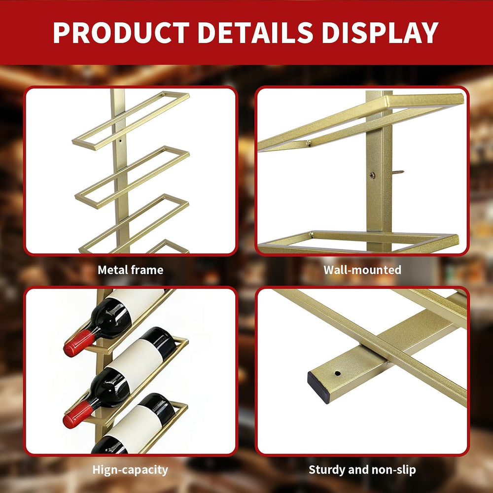 60-Bottle Wall Mounted Wine Rack, 5 Pack Modular Metal Wine Holder, Detachabl...