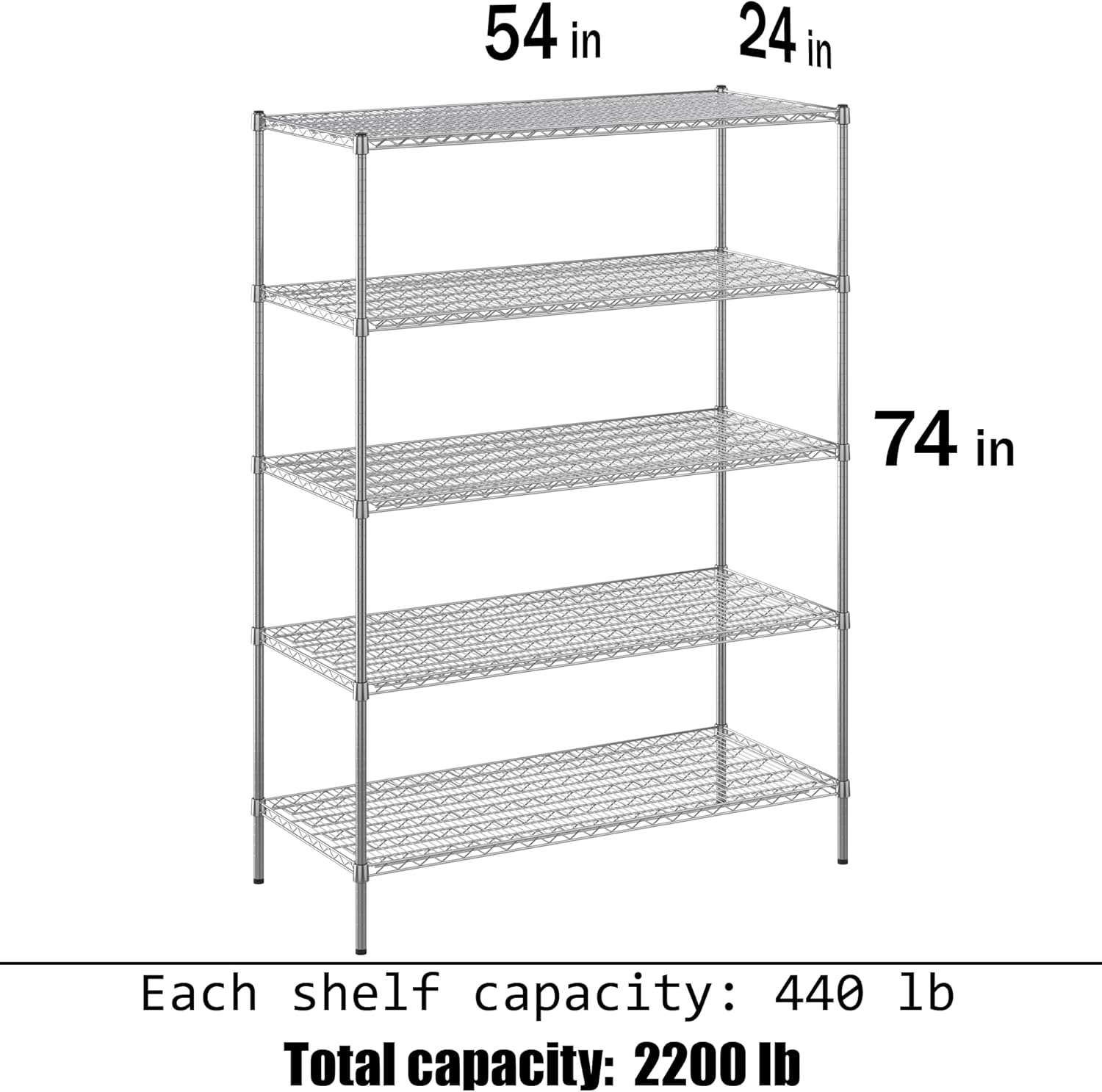 24" Deep x 54" Wide x 74" Height Wire Shelving Kit | 5-Tier | NSF Commercial Storage Rack Unit