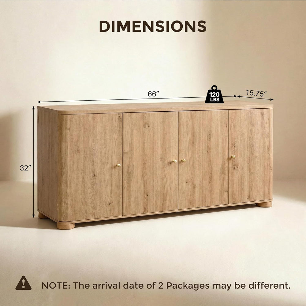 IFGET Curved Buffet Cabinet with Doors, 66" Large Sideboard Buffet Stora...
