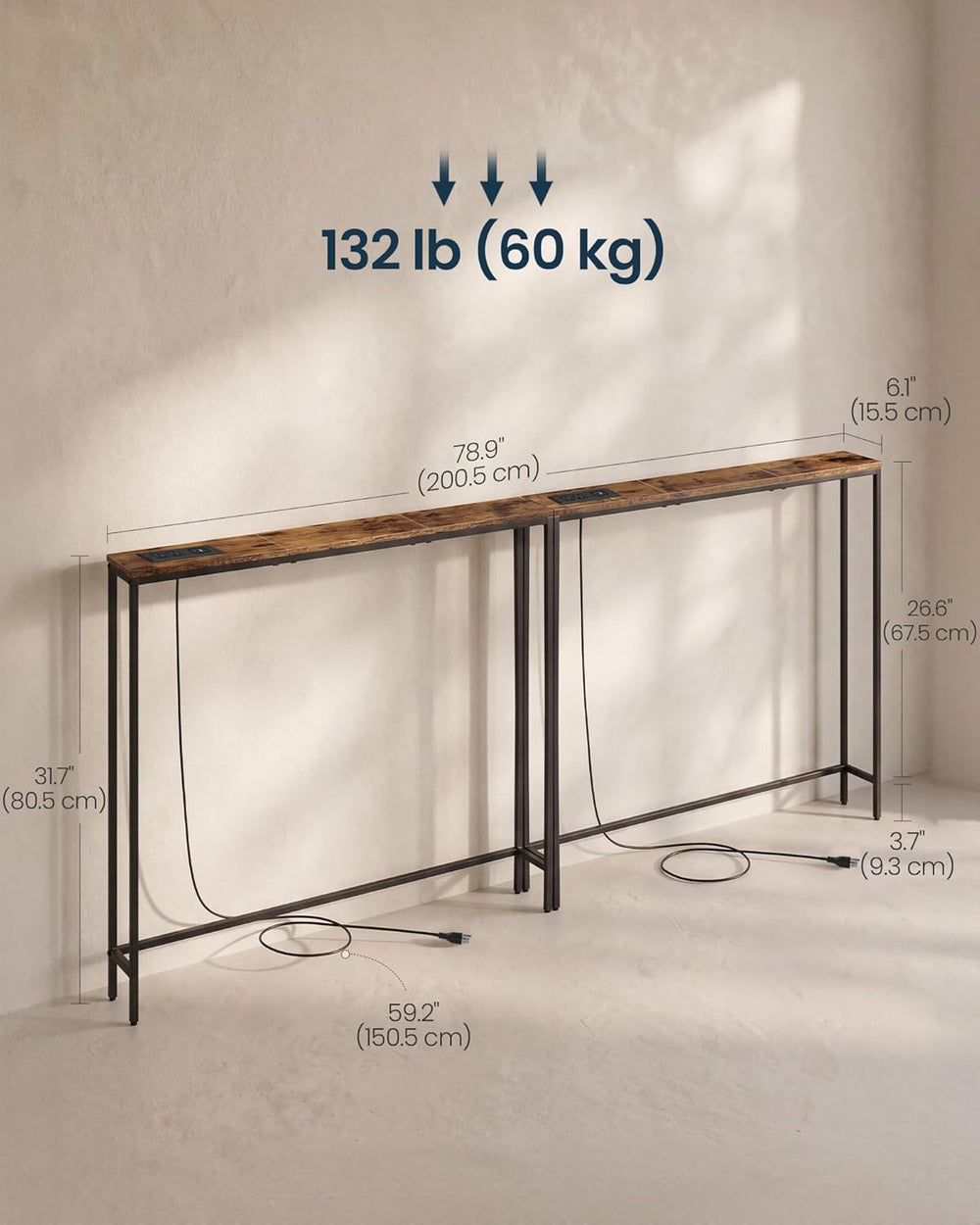 SONGMICS HOME Narrow Console Tables with Integrated Tabletops, Behind Couch T...