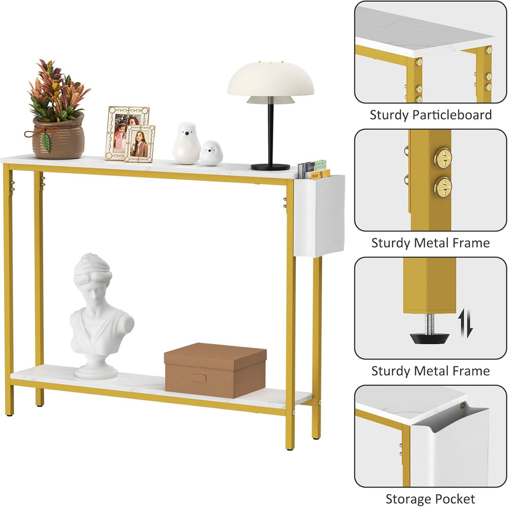Bigbiglife 39.4" Console Entryway Table, 2-Tier Industrial Narrow Sofa T...