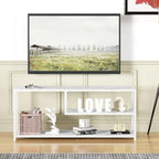 Function Home TV Stand for TVs up to 55 Inch, 3 Tier Entertainment Center, Media Console with Open Storage Shelves for Living Room Bedroom, 47” Modern TV Table with Wood Top White Metal Legs