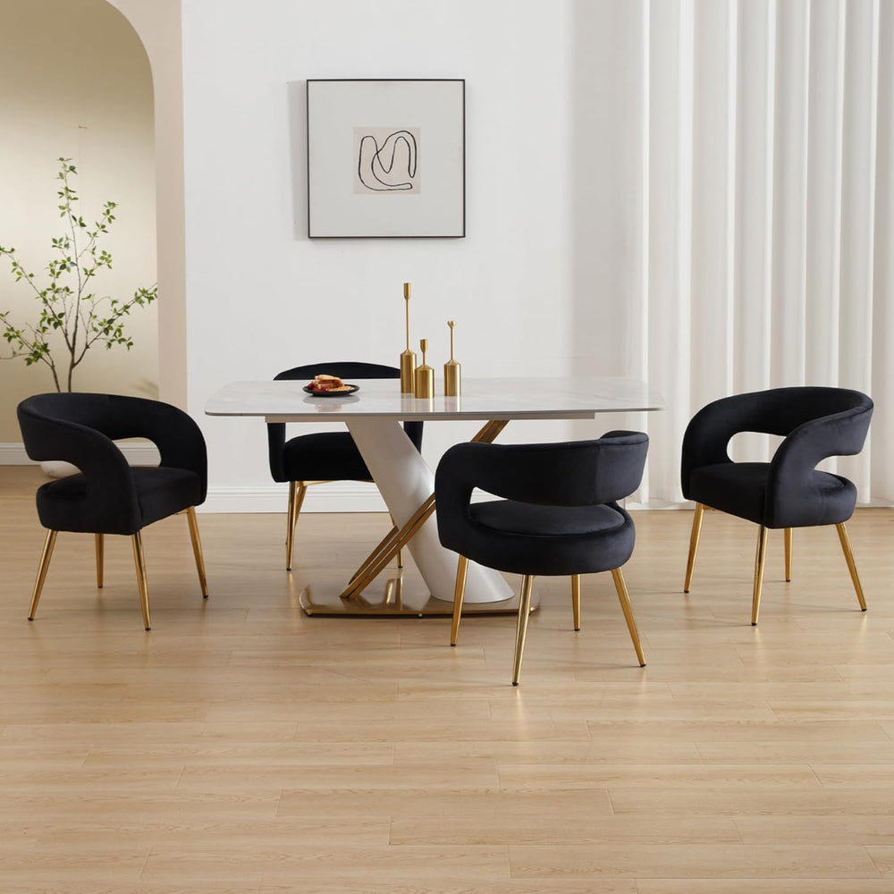 Hyfirm Black Barrel Dining Chairs Set of 4, Upholstered Velvet Dining Room Ch...