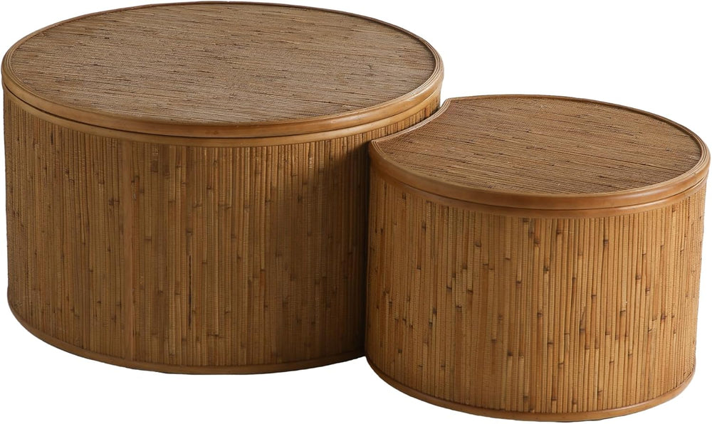 43.89'' Round Rattan Nesting Coffee Table with Flip-Top Storage Set o...
