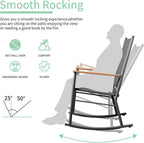 JY QAQA Outdoor Rocking Chair Set of 2, High Back All-Weather Patio Rocking Chairs with Breathable Back Rest for Adult, Ergonomic Design Porch Rocking Chairs for Porch, Garden, Balcony, Pool, Black