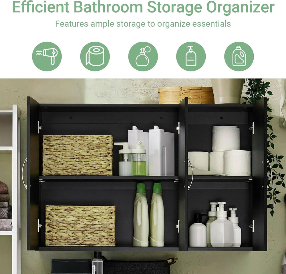 3-Doors Bathroom and Laundry Room Wall Cabinet with Adjustable Shelves, Medic...