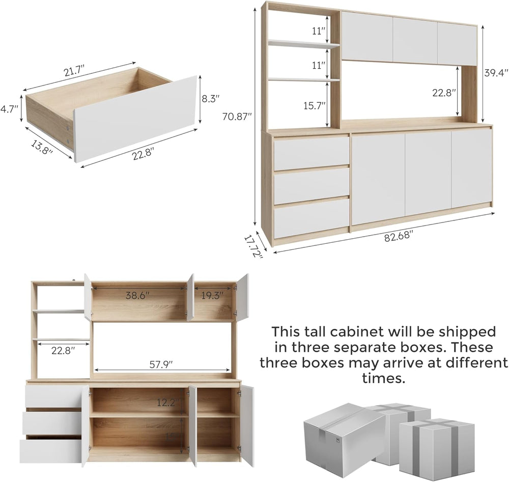 Bobve Large Kitchen Hutch Cabinet with Microwave Stand, Storage Cupboard Pant...
