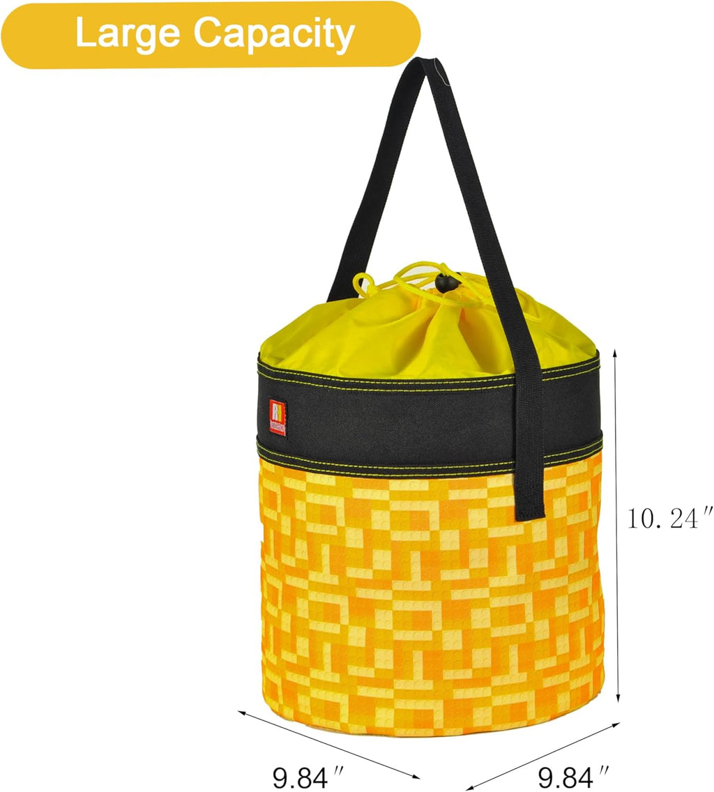 Toy Storage Organizer Basket Bag with Drawstring for Buliding Bricks, Blockets,Puzzles,Lego,Playroom Cinch Bucket Carrying Bag with Handle (Yellow)