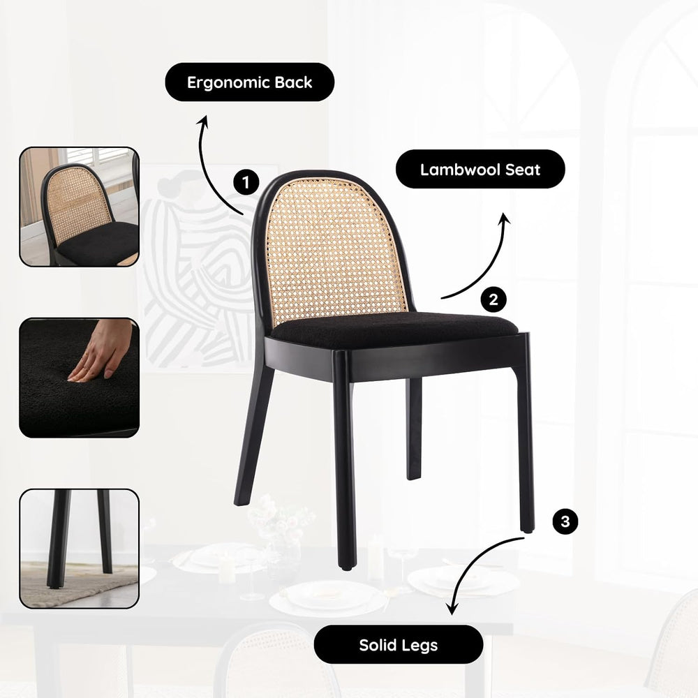 HEAH-YO Rattan Dining Chairs Set of 2, Upholstered Sherpa Dining Room Chairs ...