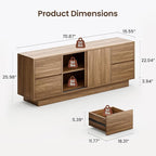 70'' Wide TV Stand for TVs Up to 75'', Wood Entertainment Center with Sliding Doors and Drawers, Television Console Storage Cabinet with Adjustable Shelves for Living Room, Bedroom, Walnut