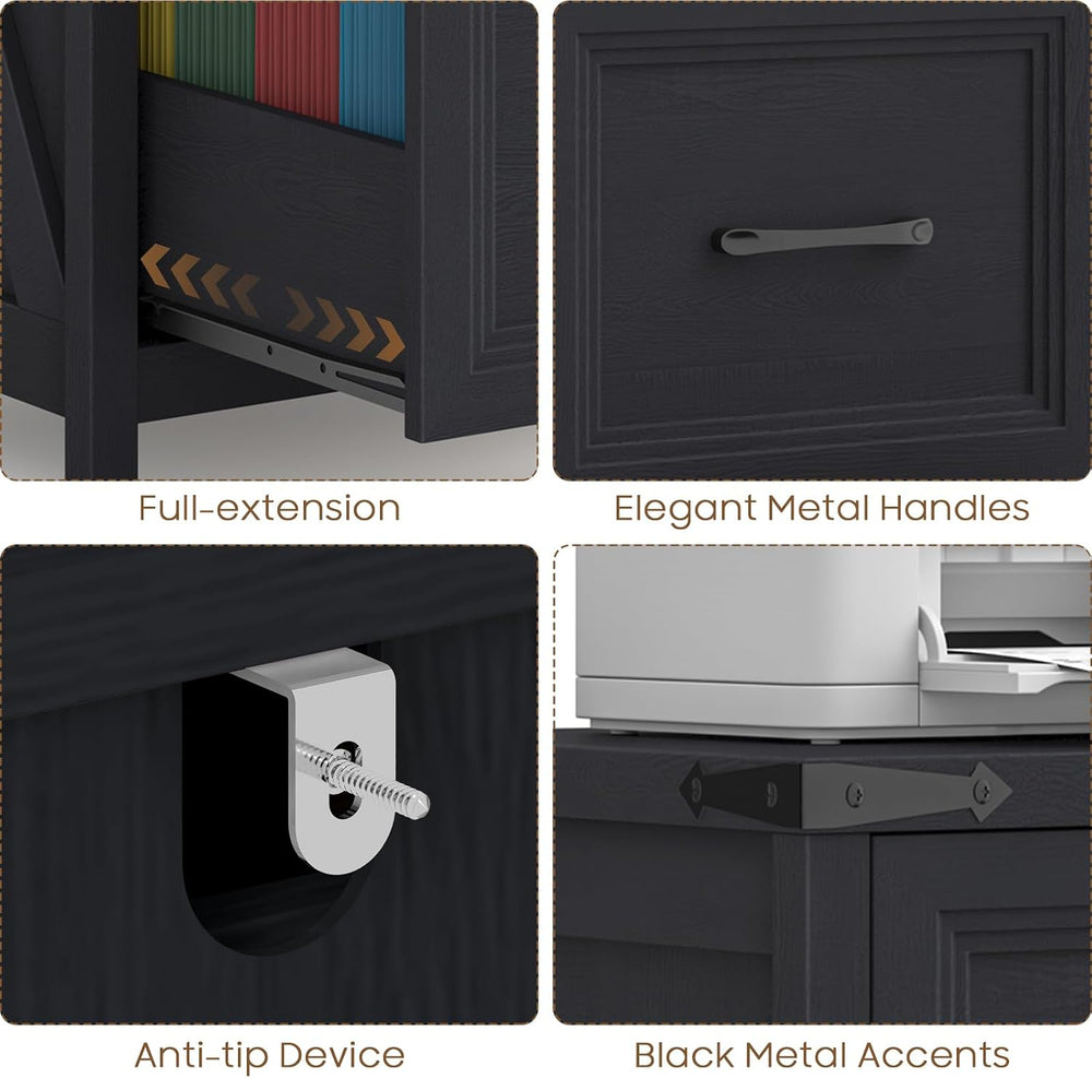 Vabches 2 Drawer Vertical File Cabinet, Wood Farmhouse Cabinet, Black | Filin...
