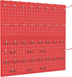 TORACK Metal Pegboard Wall Organizer 24" x 24" or 12" x 48", 70 PCS Tool Storage Pegboard for Garage Tool Organizer Board with Pegboard Hooks for Workbench(Red)