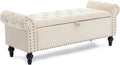 Howjoe 51" Bedroom Storage Bench, End of Bed Bench, Chenille Upholstered Benches, Ottoman with Storage, Window Benches with Rolled Arm and Nailhead Trim for Living Room, Entryway, Beige