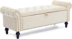Howjoe 51" Bedroom Storage Bench, End of Bed Bench, Chenille Upholstered Benches, Ottoman with Storage, Window Benches with Rolled Arm and Nailhead Trim for Living Room, Entryway, Beige