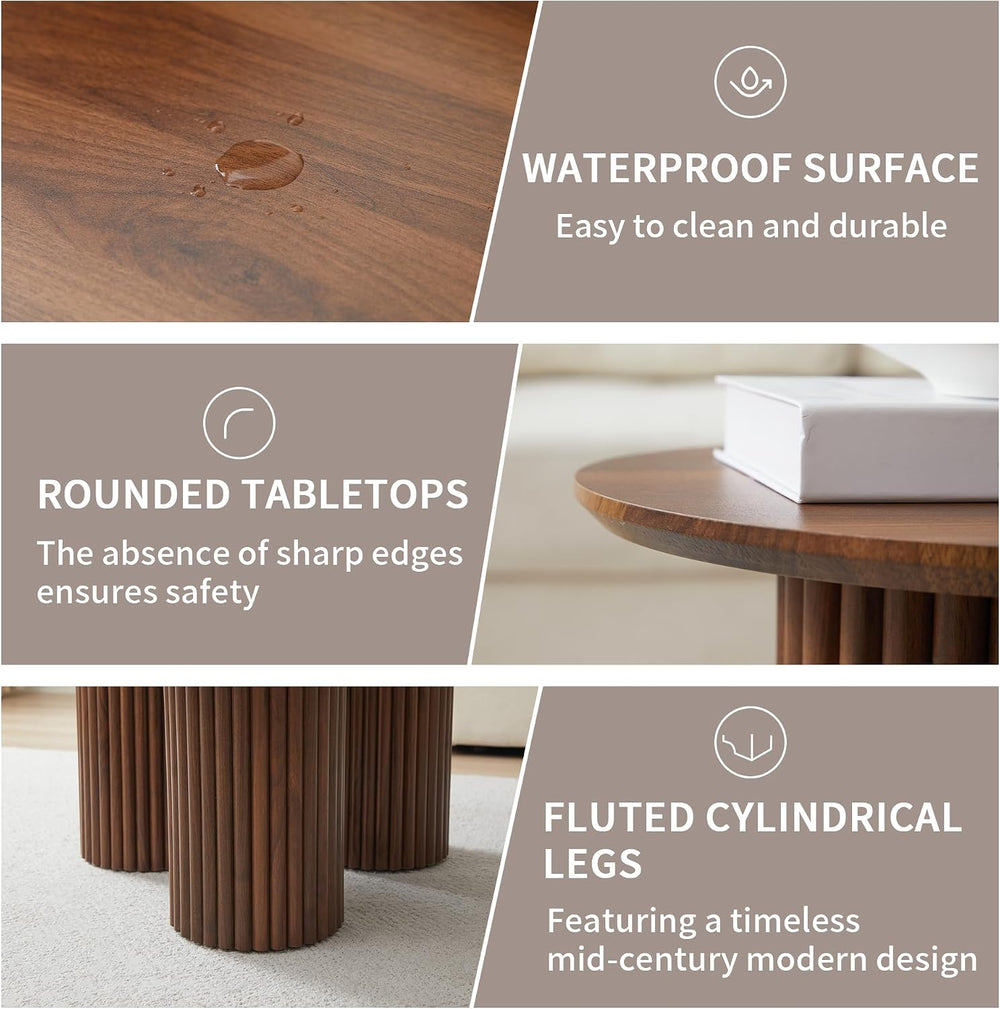 Bifins Walnut Round Nesting Coffee Table Set of 3 | Coffee and End Table Set,...