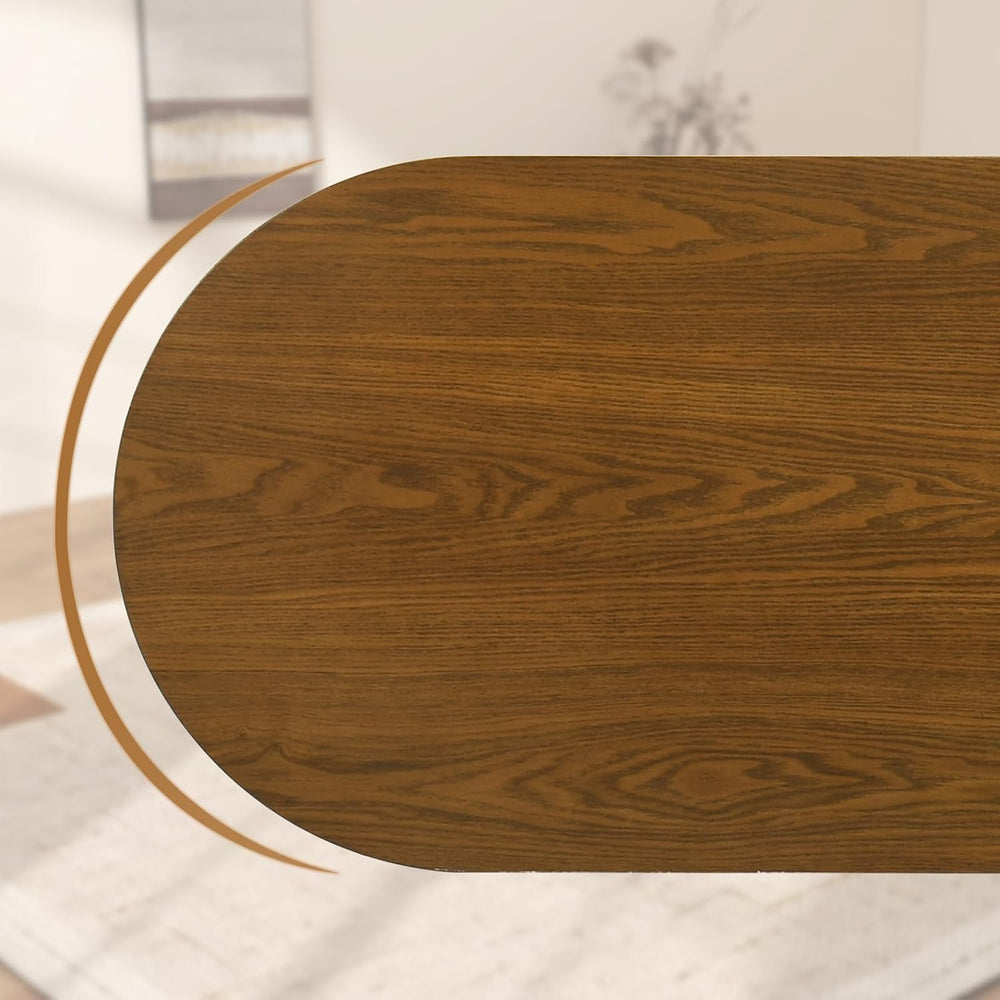 VESCASA 47.25" L Walnut Wood Oval Bench, Solid Wood Dining Bench with Wo...