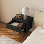 Vibe & Dine Floating Nightstand Set of 2, Wall Mounted Night Stand with Wavy Pattern Design, Modern Bedside Tables with Drawers for Bedroom, Easy Assembly, Black