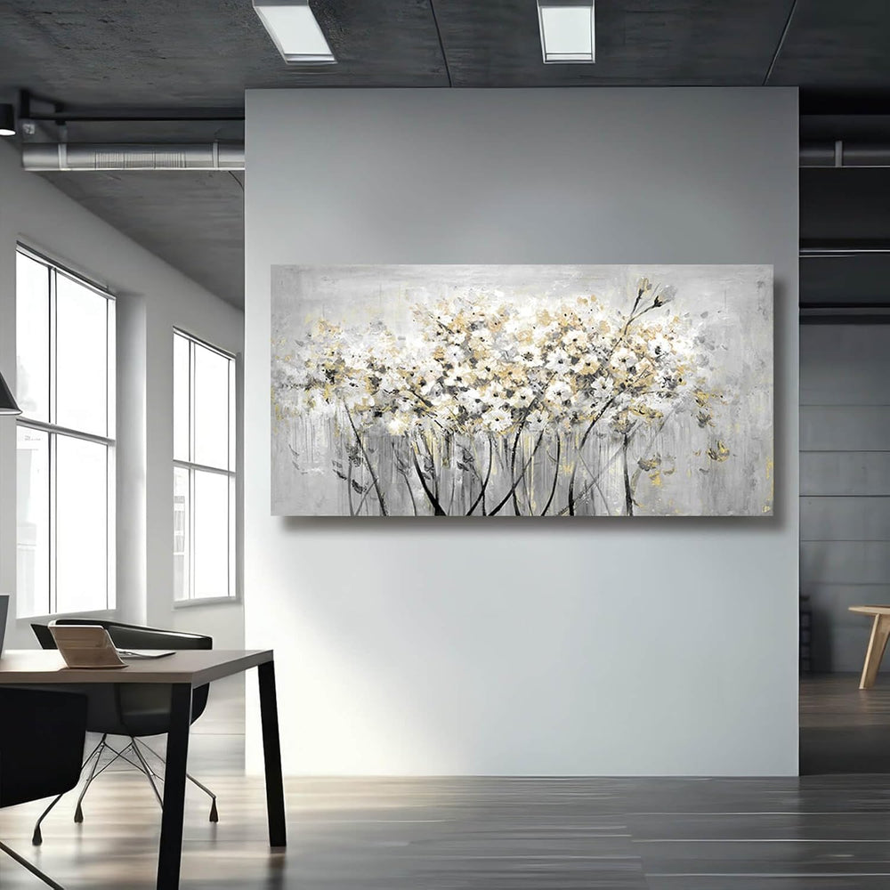 Framed Grey Green Flowers Floral Wall Art 24"x48" Artwork for Walls