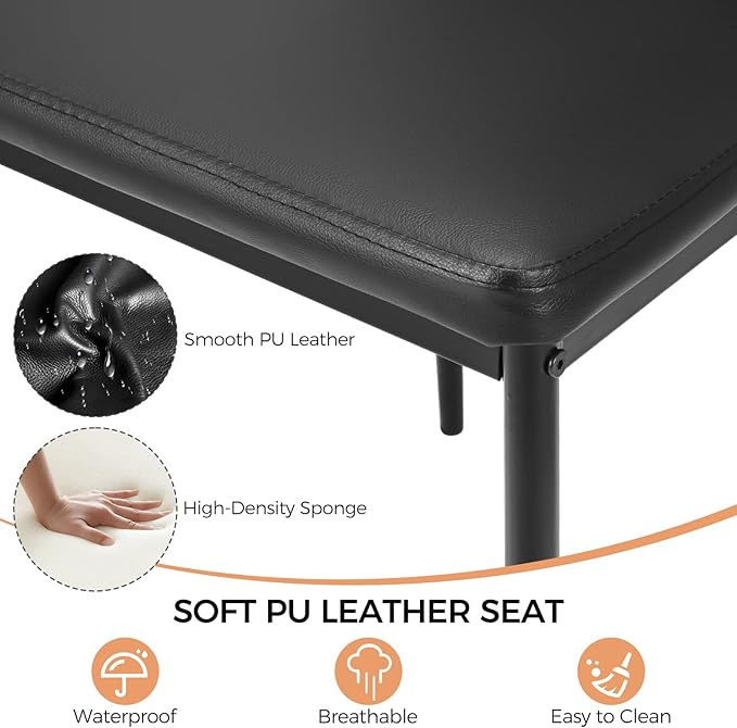 ERGOMASTER Dining Chairs Set of 4 Black PVC Dining Room Modern Soft Leather Padded Living Room Side Chairs with Sturdy Metal Legs & Non-Slip Feet Pads