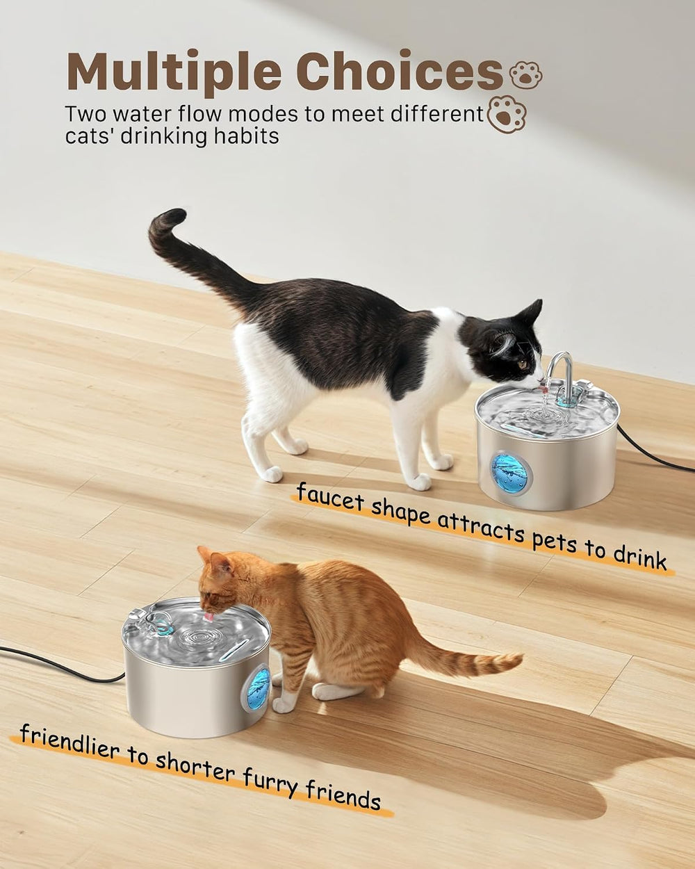 Cat Water Fountain Stainless Steel: Cat Fountain with 6 Filters + 3 Sponges