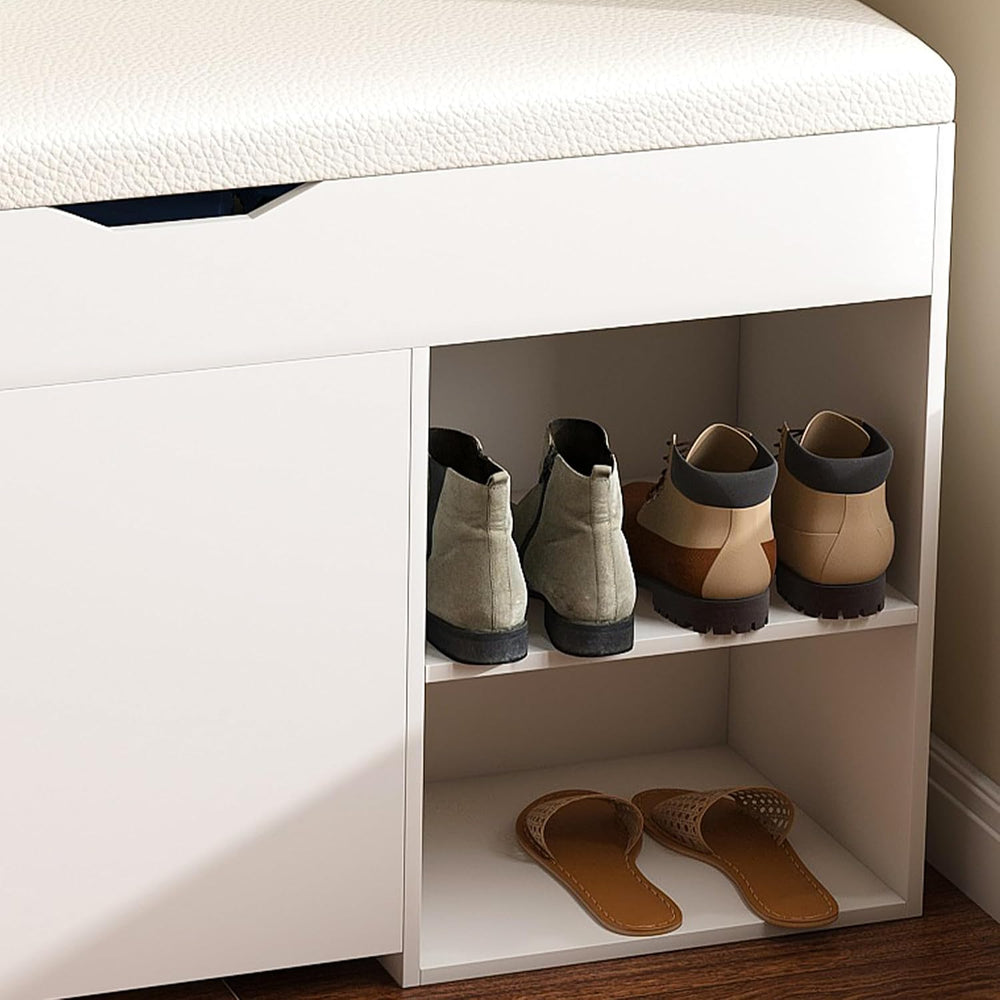 White Shoe Storage Bench, 3-Tier FlipUp Entryway Bench, 39.7 x 11.8X 20.47 Wo...